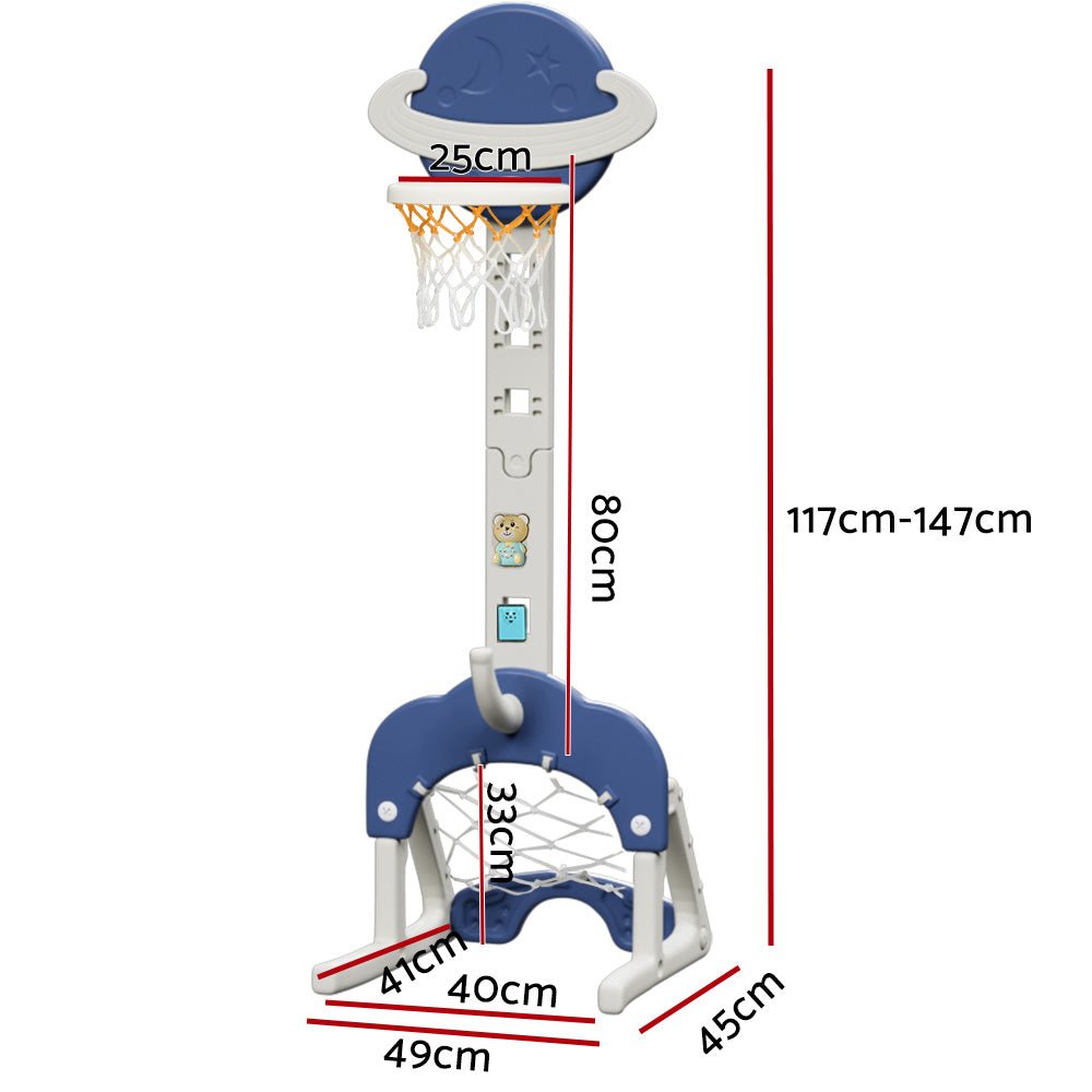 Keezi Kids Basketball Hoop Stand Adjustable 6 - in - 1 Sports Center Toys Set Blue - NuSea