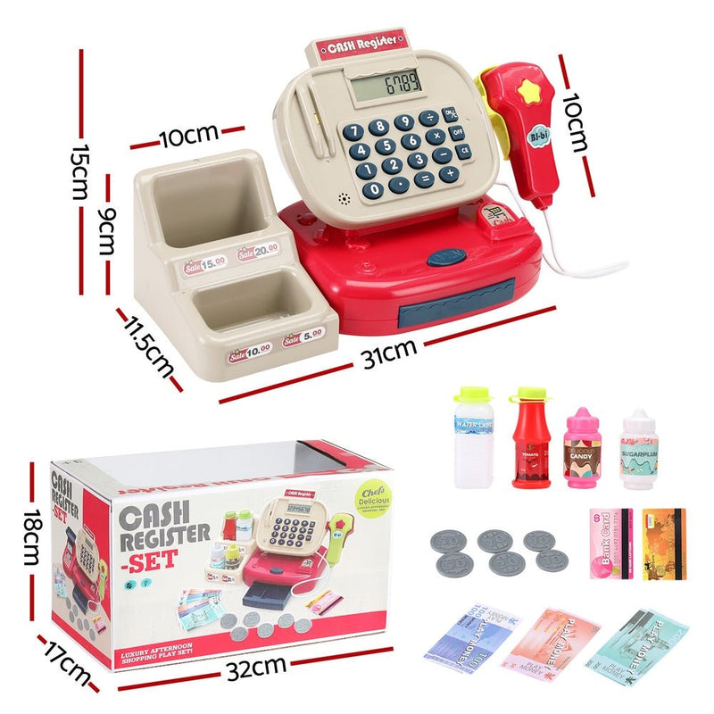 Keezi Kids Cash Register Calculator Pretend Play Shops Money Checkout Toys Set - NuSea