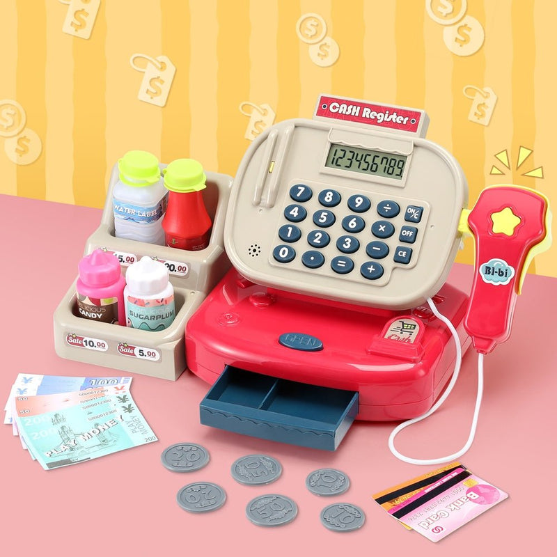 Keezi Kids Cash Register Calculator Pretend Play Shops Money Checkout Toys Set - NuSea