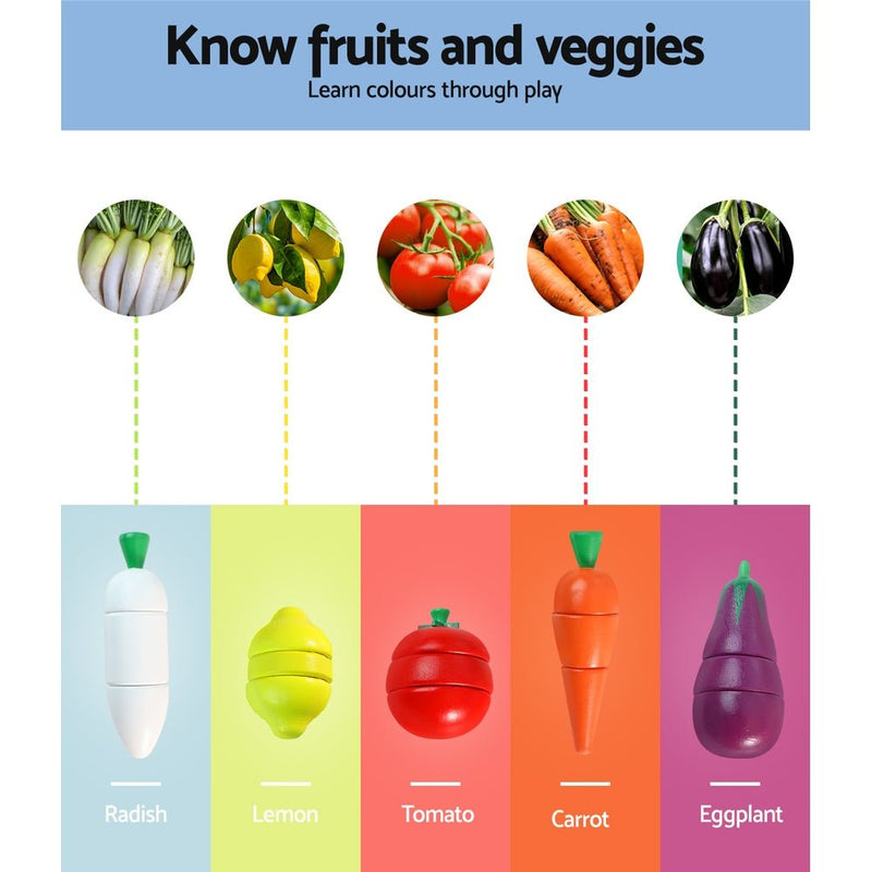 Keezi Kids Kitchen Play Set Wooden Pretend Toys Cooking Utensils Pots Pans Food - NuSea