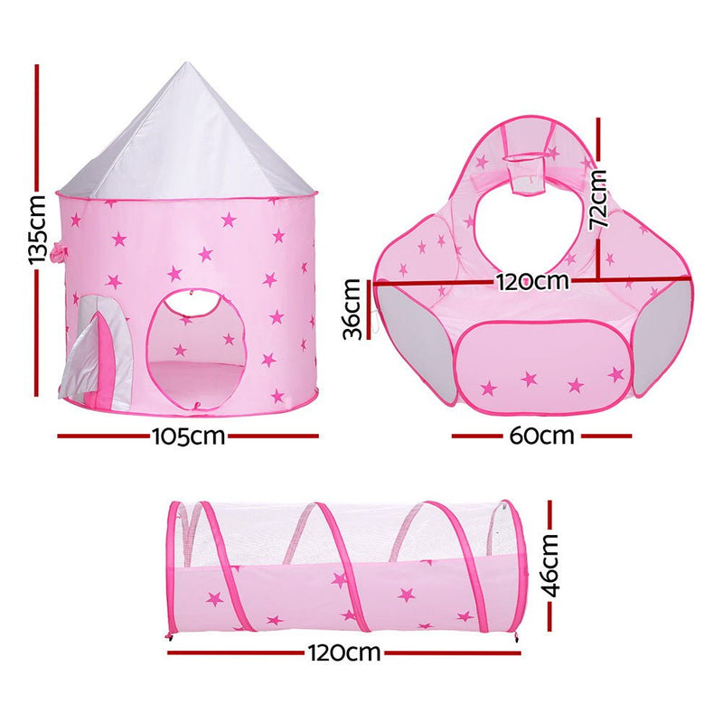 Keezi Kids Playhouse Play Tent Pop Up Castle Crawl Tunnel Basketball Hoop Pink - NuSea