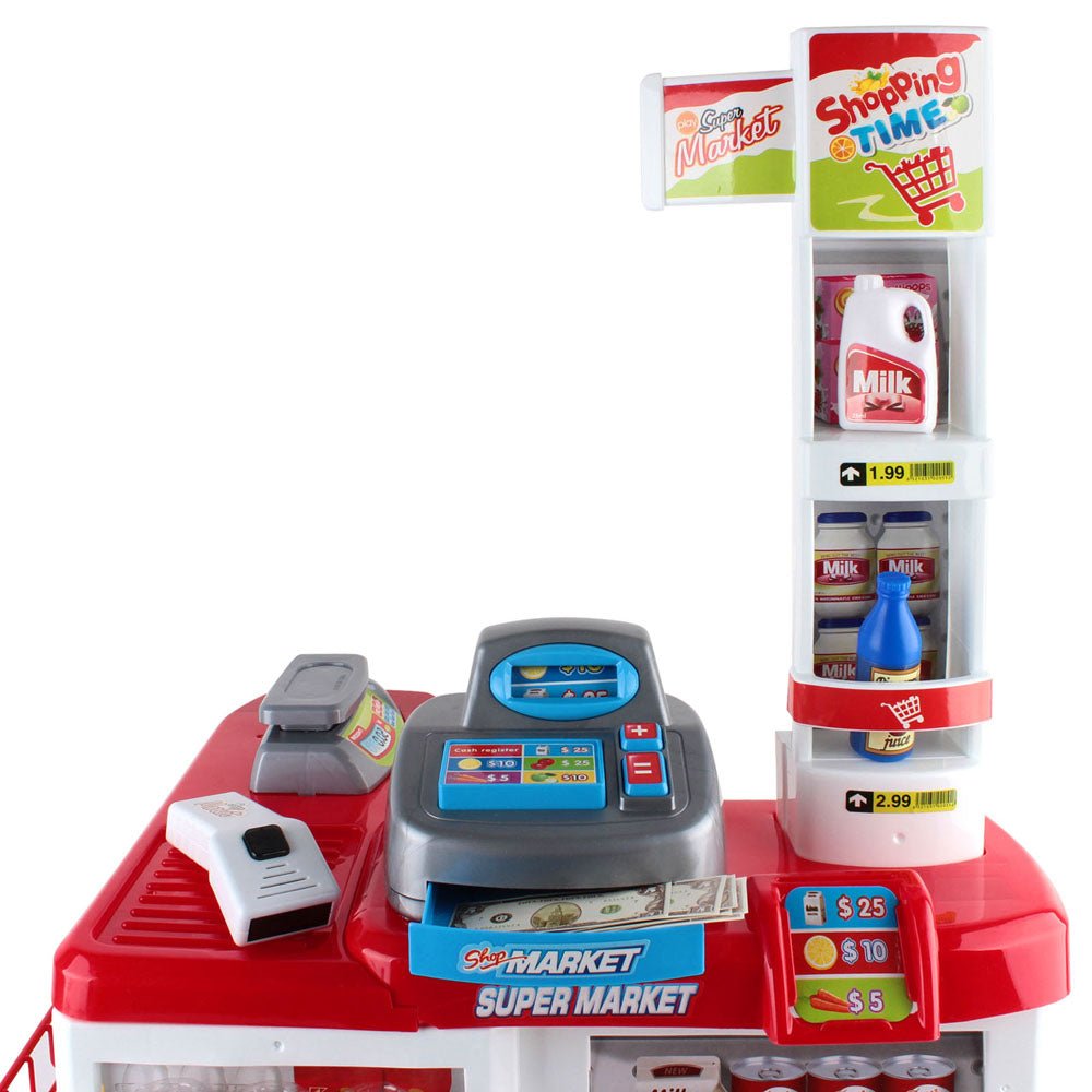 Keezi Kids Pretend Role Play Supermarket 24 Piece Playset Cash Register Trolley - NuSea
