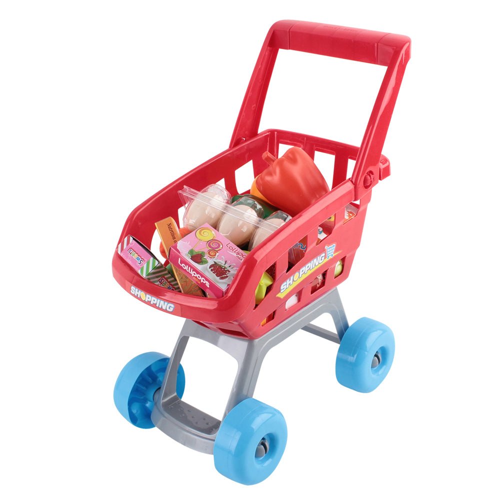 Keezi Kids Pretend Role Play Supermarket 24 Piece Playset Cash Register Trolley - NuSea