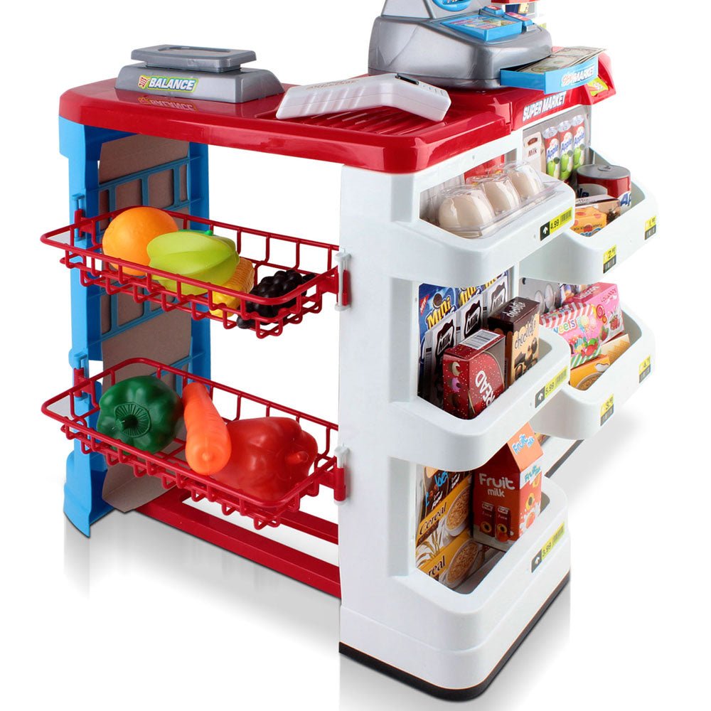 Keezi Kids Pretend Role Play Supermarket 24 Piece Playset Cash Register Trolley - NuSea