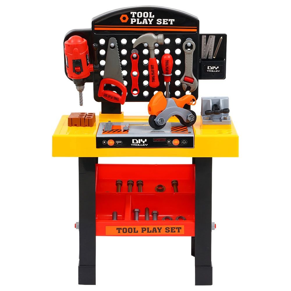Keezi Kids Pretend Workbench DIY Tools 54 Piece Children Role Play Toys Black - NuSea