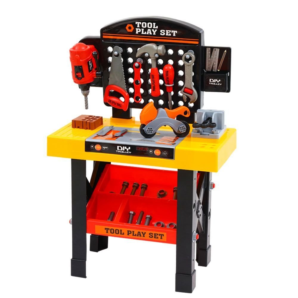 Keezi Kids Pretend Workbench DIY Tools 54 Piece Children Role Play Toys Black - NuSea