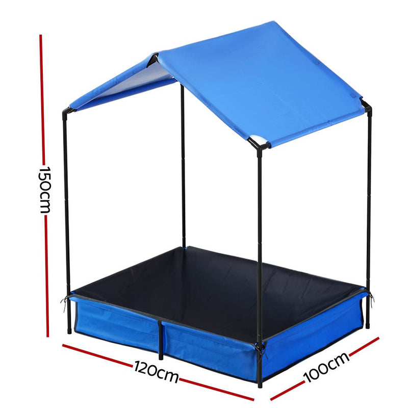Keezi Kids Sandpit Metal Sandbox Sand Pit with Canopy Cover Outdoor Toys 120cm - NuSea