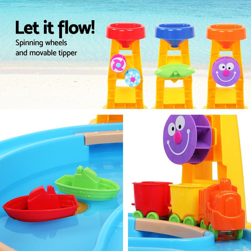 Keezi Kids Sandpit Pretend Play Set Water Sand Table Children Outdoor Toy Umbrella - NuSea