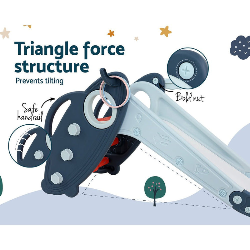 Keezi Kids Slide Set Basketball Hoop Rings Outdoor Playground Toys 110cm Blue - NuSea