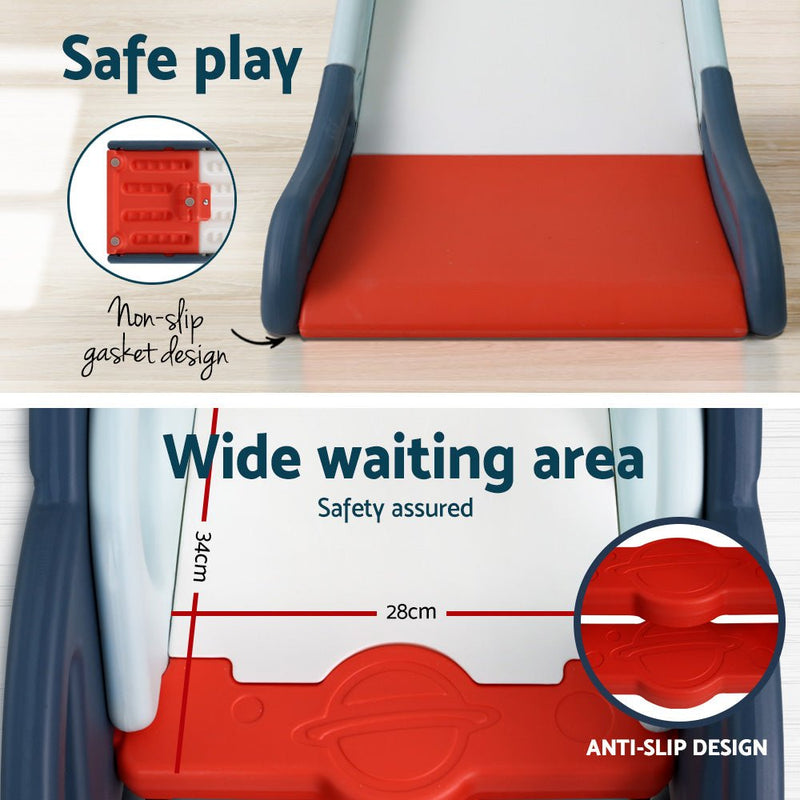 Keezi Kids Slide Set Basketball Hoop Rings Outdoor Playground Toys 110cm Blue - NuSea