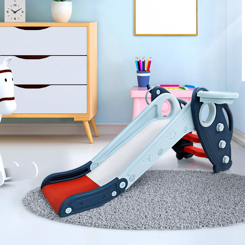 Keezi Kids Slide Set Basketball Hoop Rings Outdoor Playground Toys 110cm Blue - NuSea