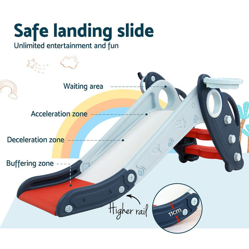 Keezi Kids Slide Set Basketball Hoop Rings Outdoor Playground Toys 110cm Blue - NuSea