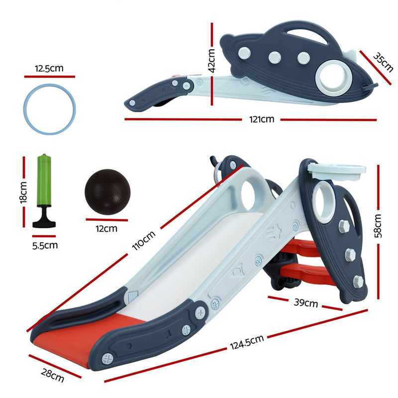 Keezi Kids Slide Set Basketball Hoop Rings Outdoor Playground Toys 110cm Blue - NuSea