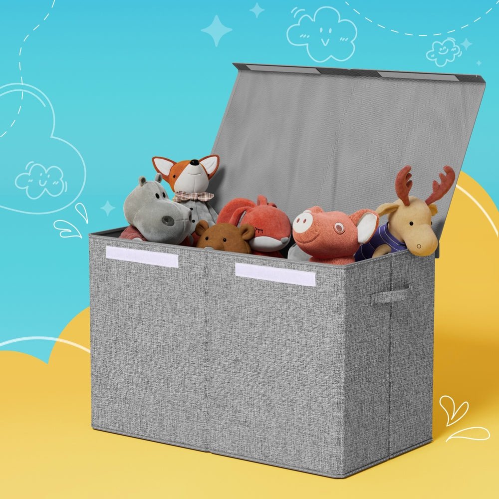 Keezi Large Toy Box Chest Storage with Flip - Top Lid Foldable Organizer Bins Grey - NuSea