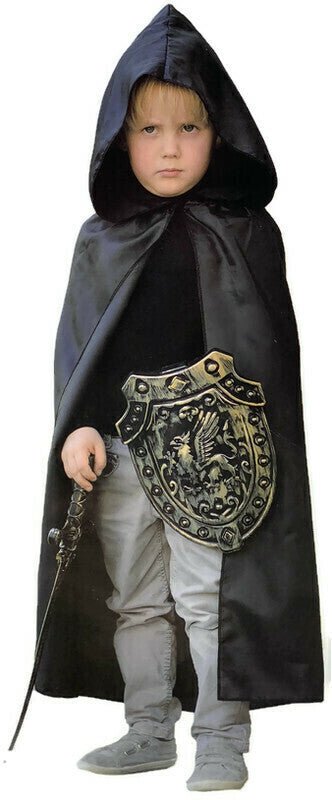 Kids Cape Cloak Hooded Robe Halloween Vampire Witch Wizard 120cm Hood - Black - NuSea