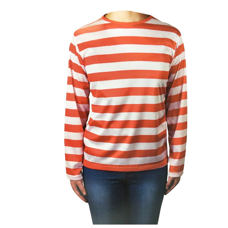 KIDS Red and White Striped Top Wheres Wally Wenda Waldo Shirt Costume Party Book Week - Large (10 - 12 Years Old) - NuSea