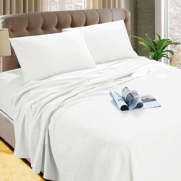 Kingtex Micro Flannelette Sheet Set 40 cm Wall White Queen - NuSea