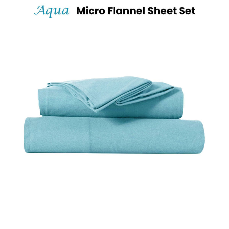 Kingtex Ultra - Soft Micro Flannel Sheet Set 40 cm Wall Aqua King Single - NuSea