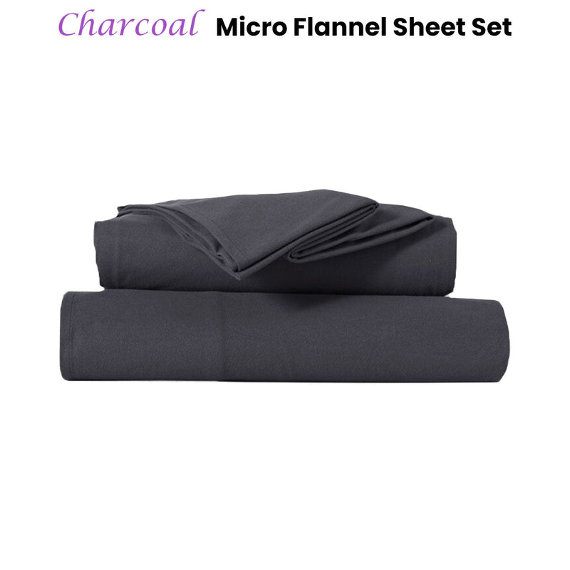 Kingtex Ultra - Soft Micro Flannel Sheet Set 40 cm Wall Charcoal Single - NuSea