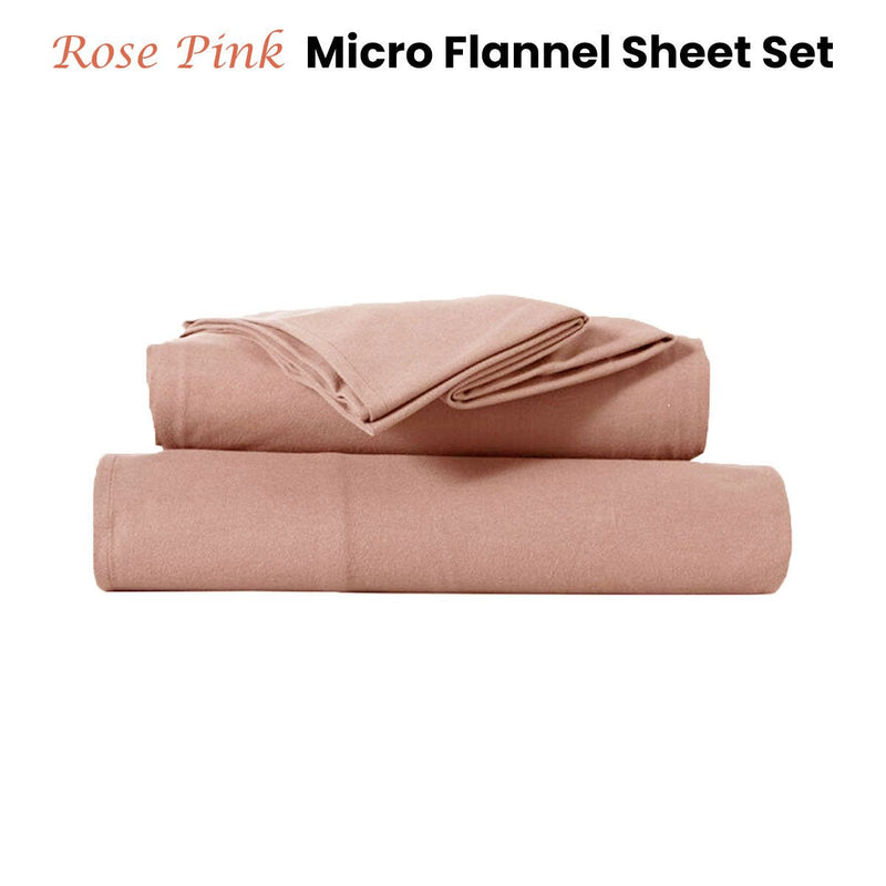 Kingtex Ultra - Soft Micro Flannel Sheet Set 40 cm Wall Rose Pink King Single - NuSea