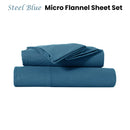 Kingtex Ultra - Soft Micro Flannel Sheet Set 40 cm Wall Steel Blue Queen - NuSea