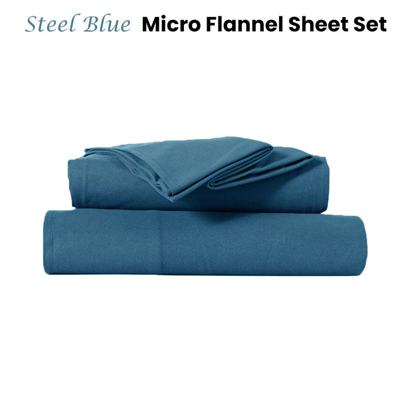 Kingtex Ultra - Soft Micro Flannel Sheet Set 40 cm Wall Steel Blue Queen - NuSea