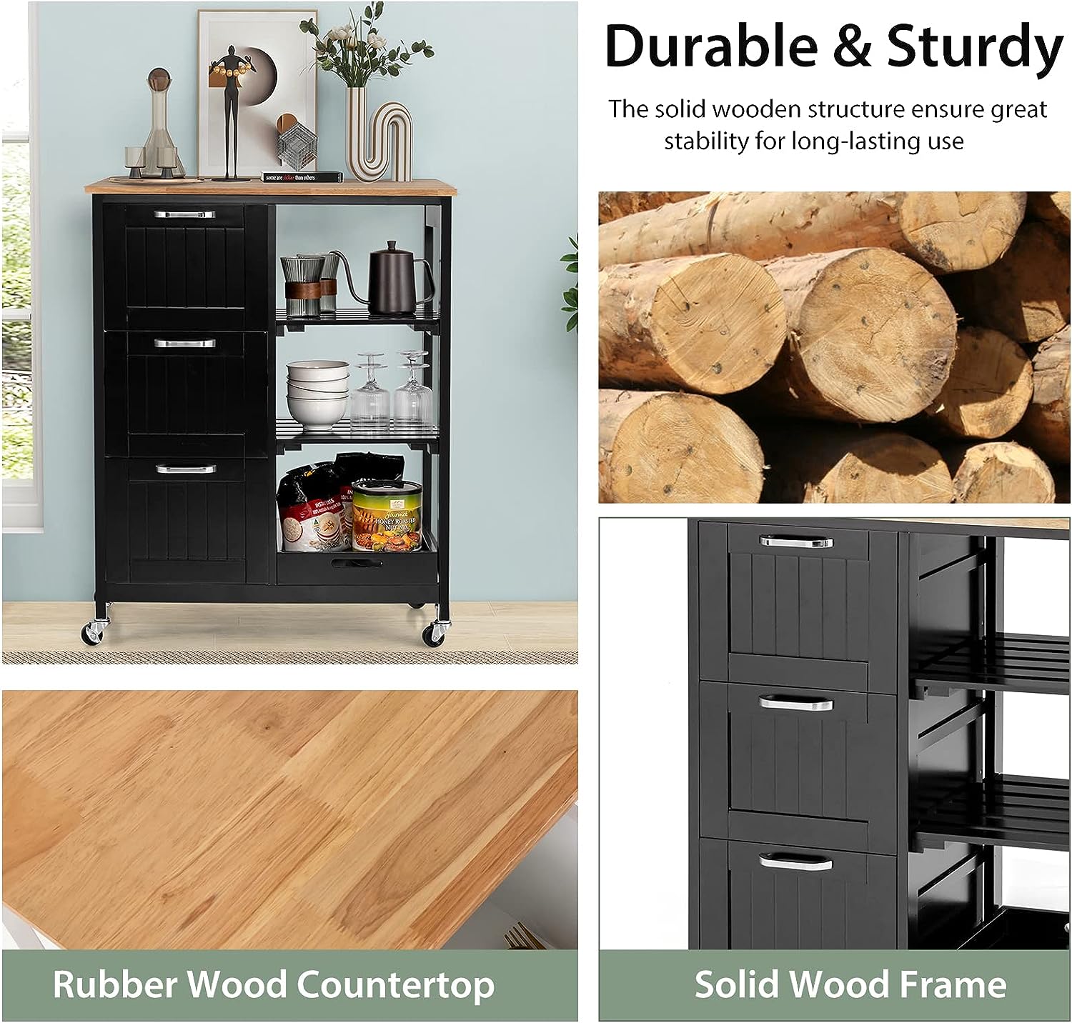 Kitchen Island Cart with Storage, Drawers, Shelves - NuSea