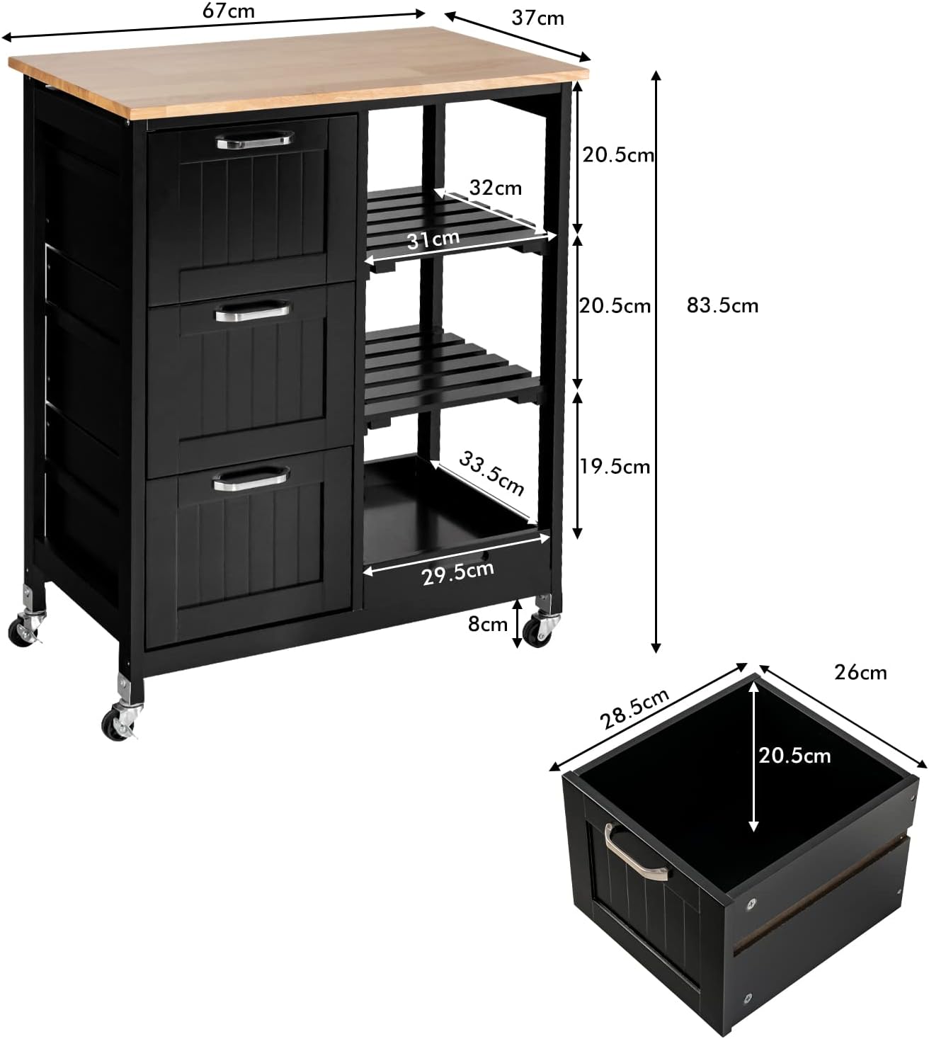 Kitchen Island Cart with Storage, Drawers, Shelves - NuSea