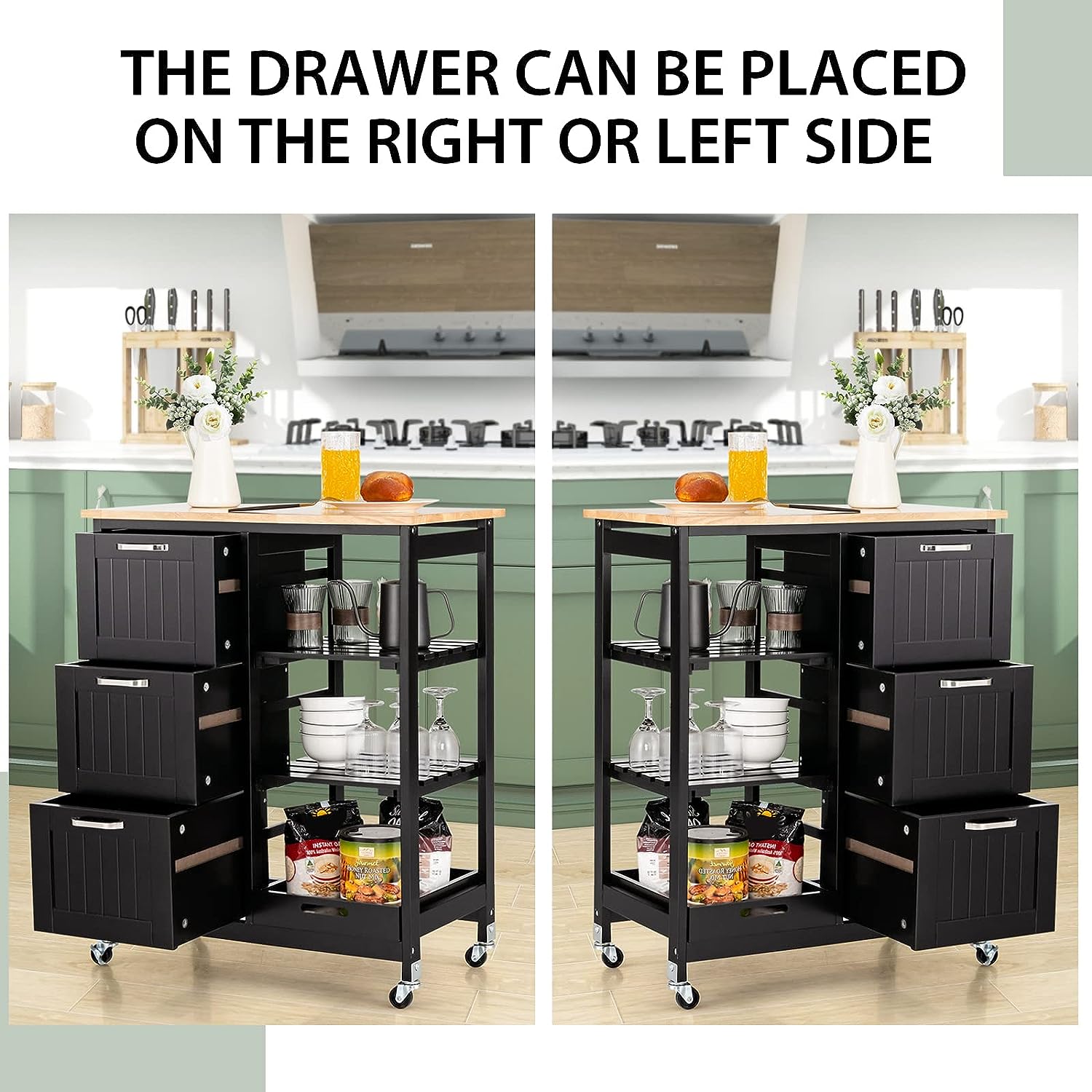 Kitchen Island Cart with Storage, Drawers, Shelves - NuSea
