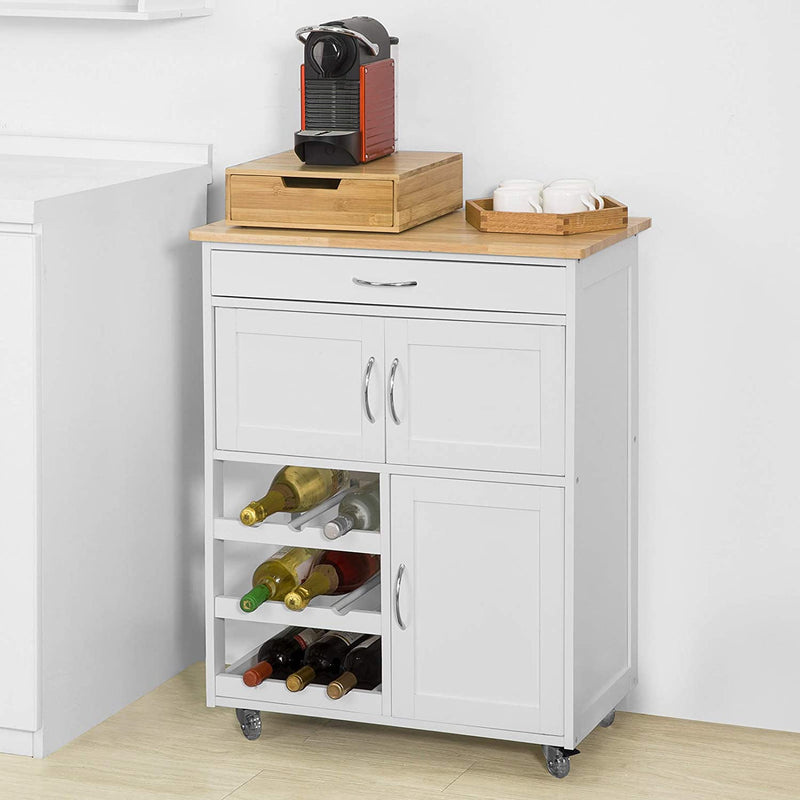 Kitchen Trolley with Wine Racks, Portable Workbench and Serving Cart for Bar or Dining - NuSea