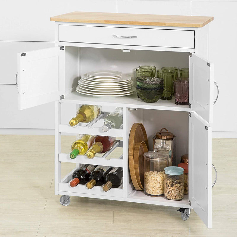 Kitchen Trolley with Wine Racks, Portable Workbench and Serving Cart for Bar or Dining - NuSea