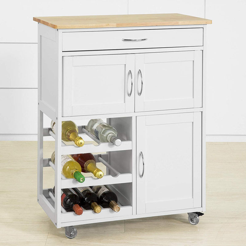 Kitchen Trolley with Wine Racks, Portable Workbench and Serving Cart for Bar or Dining - NuSea