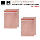 Ladelle Culinary Terracotta Cotton Set of 4 Jumbo Kitchen Towels 60 x 80 cm - NuSea