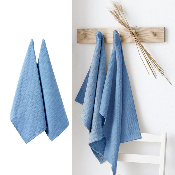 Ladelle Eco Recycled Cotton Set of 2 Cotton Kitchen Towels Blue 50 x 70 cm - NuSea
