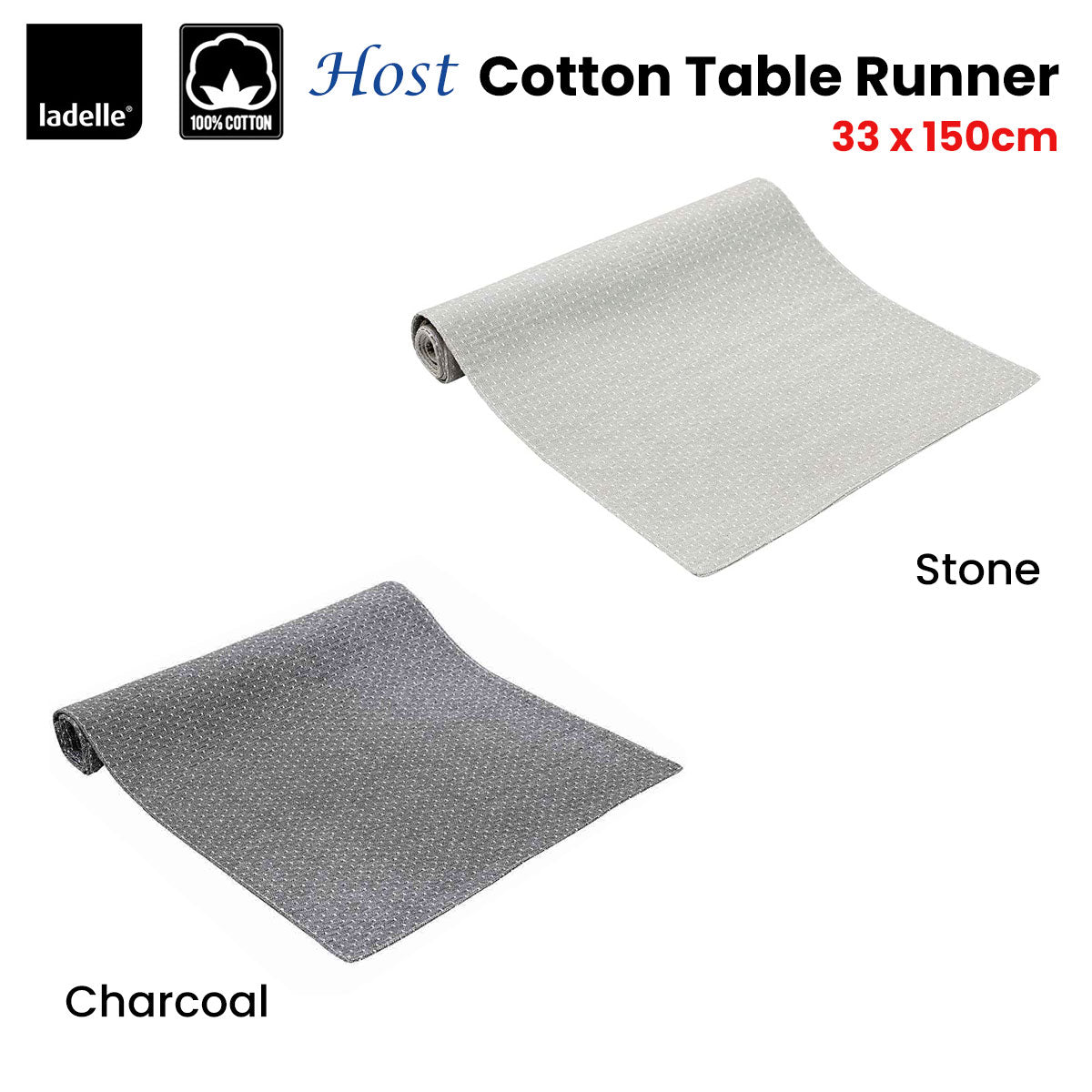 Ladelle Host Cotton Table Runner 33 x 150 cm Stone - NuSea