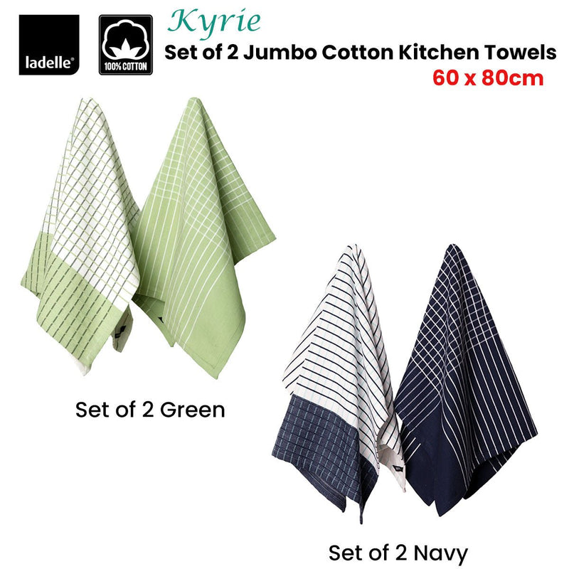 Ladelle Kyrie Cotton Set of 2 Jumbo Kitchen Towels 60 x 80 cm Navy - NuSea