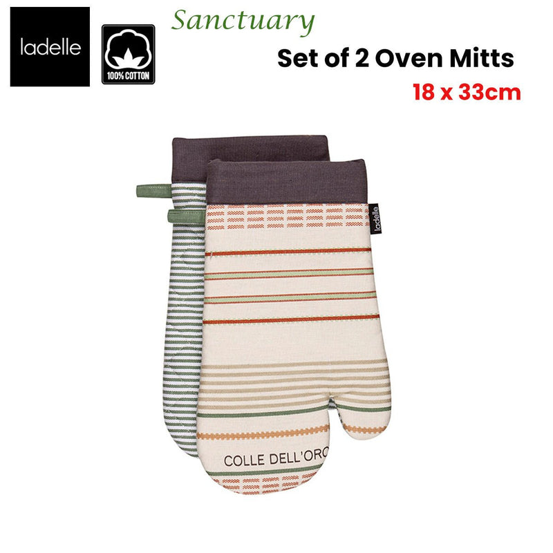 Ladelle Sanctuary Cream Set of 2 Oven Mitts 18 x 33 cm - NuSea