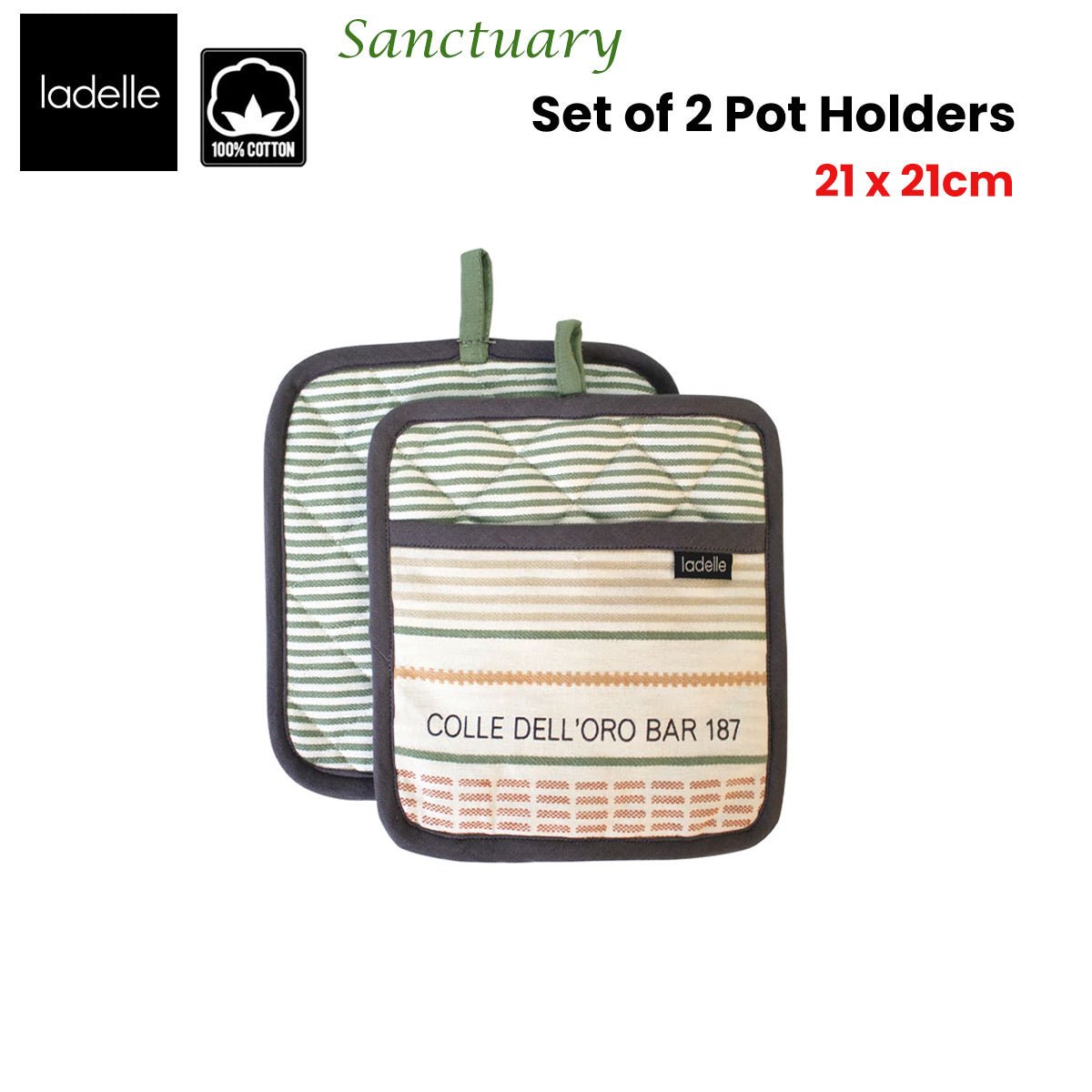 Ladelle Sanctuary Cream Set of 2 Pot Holders 21 x 21 cm - NuSea