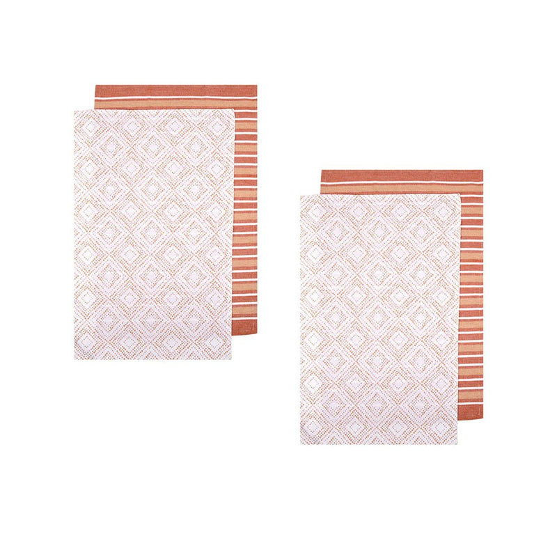 Ladelle Sanctuary Geo Terracotta Set of 4 Cotton Kitchen Towels 45 x 70 cm - NuSea