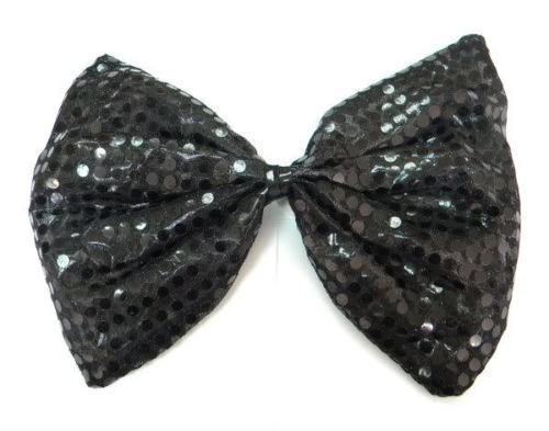 LARGE BOW TIE Sequin Polka Dots Bowtie Big King Size Party Costume - Black - NuSea