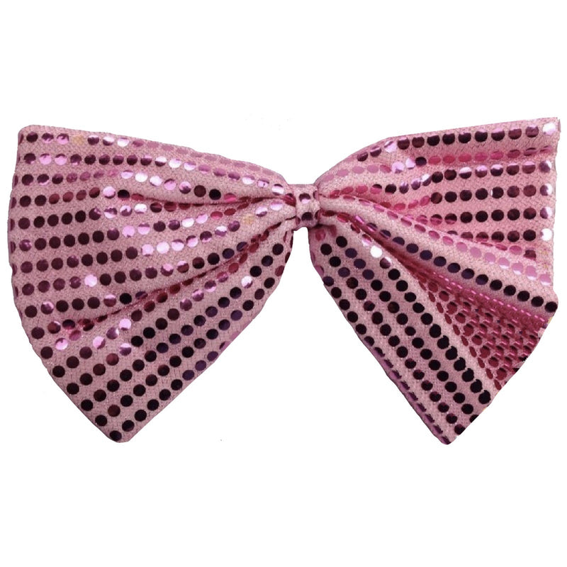 LARGE BOW TIE Sequin Polka Dots Bowtie Big King Size Party Costume - Light Pink - NuSea