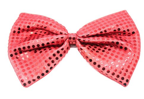 LARGE BOW TIE Sequin Polka Dots Bowtie Big King Size Party Costume - Red - NuSea