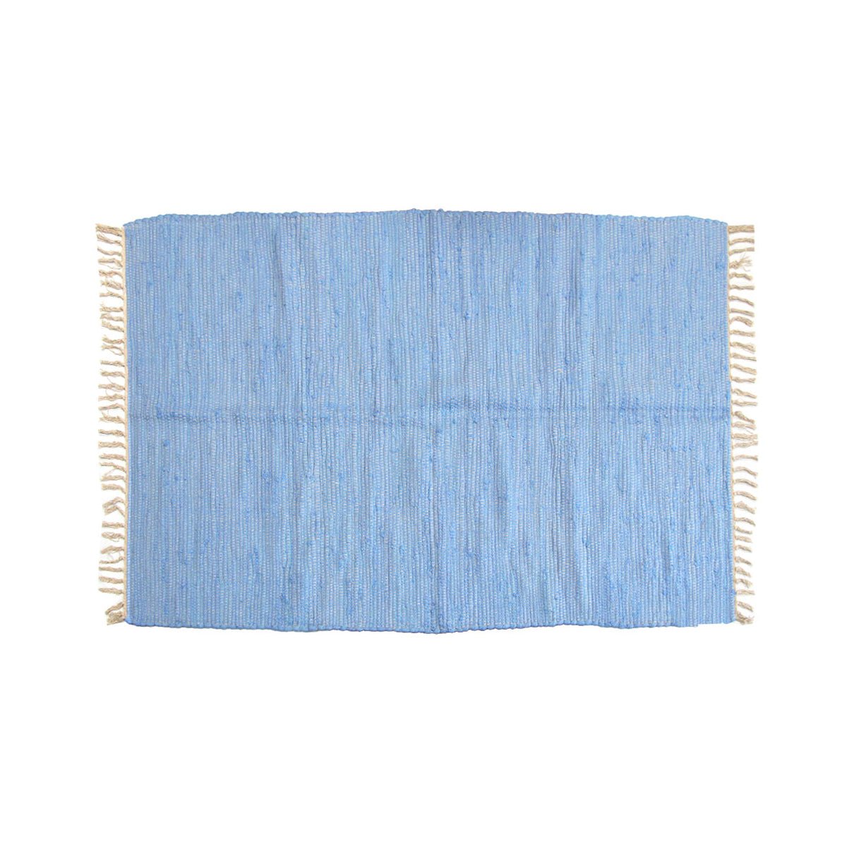 Large Chindi Cotton Handmade Floor Mat with Tassels 90 x 150 cm Blue - NuSea