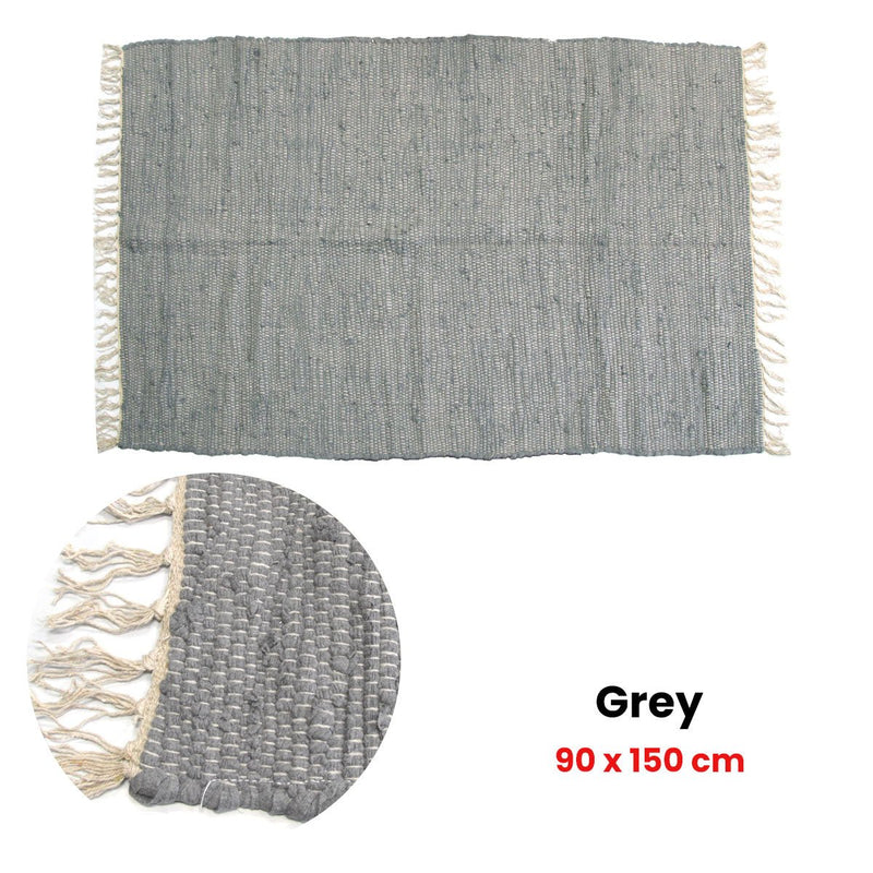 Large Chindi Cotton Handmade Floor Mat with Tassels 90 x 150 cm Grey - NuSea