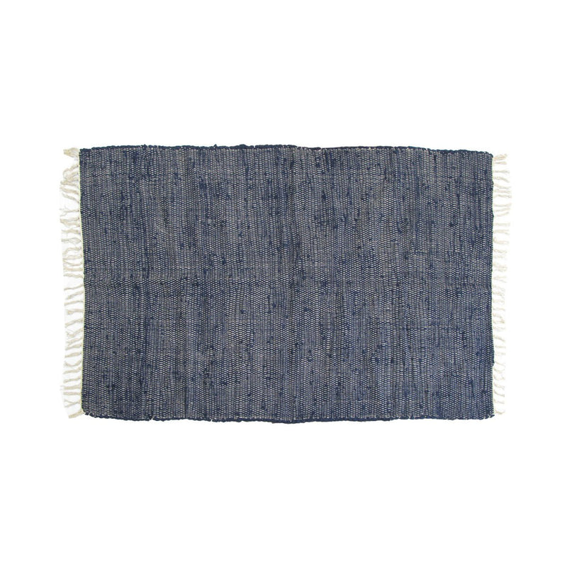 Large Chindi Cotton Handmade Floor Mat with Tassels 90 x 150 cm Navy - NuSea