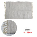 Large Chindi Cotton Handmade Floor Mat with Tassels 90 x 150 cm Silver - NuSea