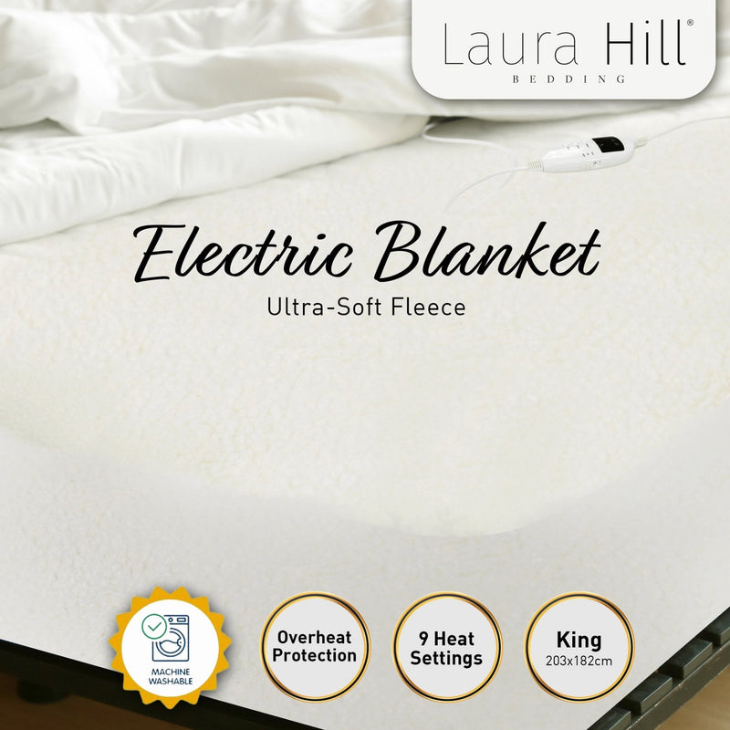Laura Hill Electric Blanket Heated Fitted King Size Bed Safety 9 Heat Levels - NuSea