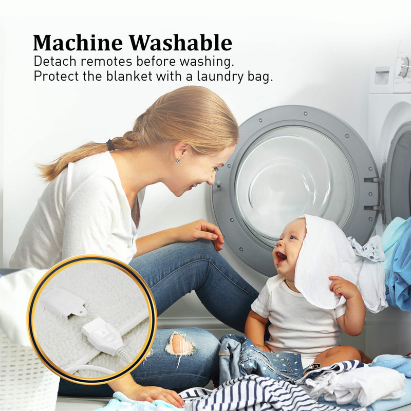 Laura Hill Electric Blanket Queen Size Fitted Underlay Winter Throw - White - NuSea