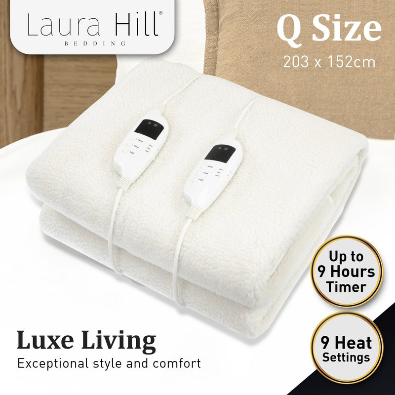 Laura Hill Electronic Fleecy Electric Blanket Heated Fitted Queen Size Bed Safety 9 Levels - NuSea