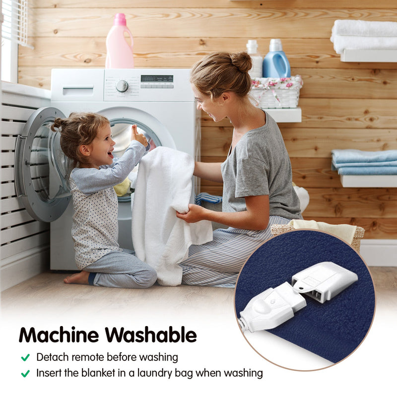 Laura Hill Heated Electric Blanket Coral Warm Fleece Winter Blue - NuSea